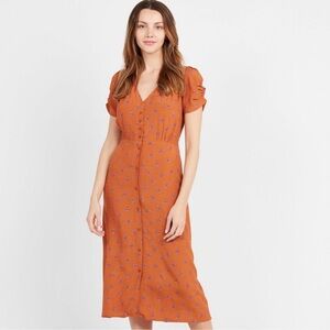 Sessun Orange Floral Print V-Neck Midi Dress